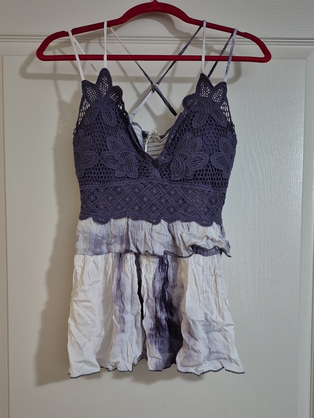 LA MIEL Crochet Bodice Tie-Dye Camisole - Purple & White
